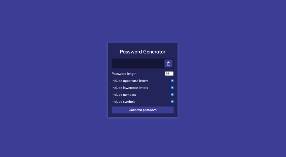 Preview of JavaScript Password Generator